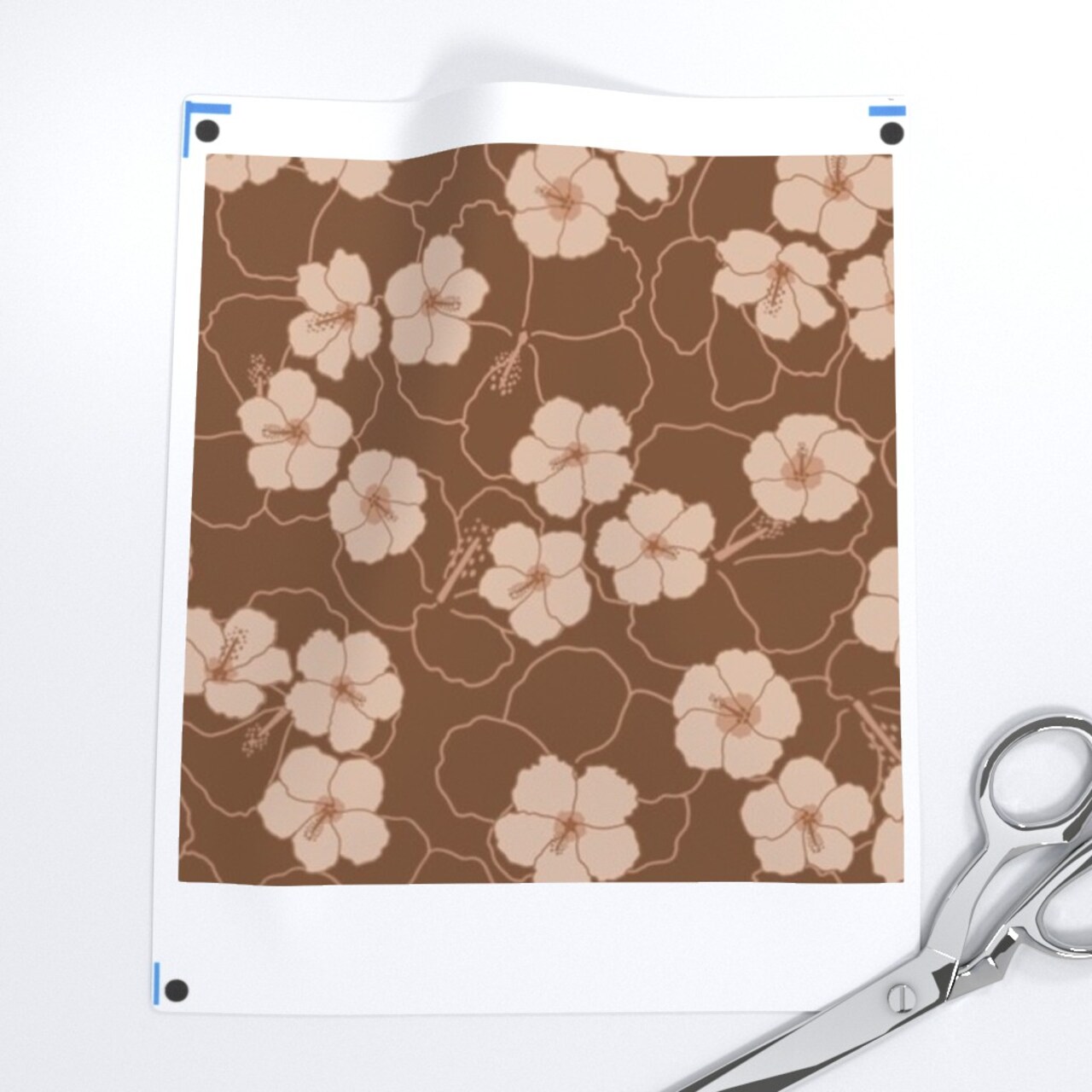 Tropical Floral Hawaii Hibiscus Brown Pink Beach Outline Vacation Luau Coastal Hawaiian Botanical Surf Custom Printed Fabric by Spoonflower Various Fabrics by the Yard or Fat Quarter